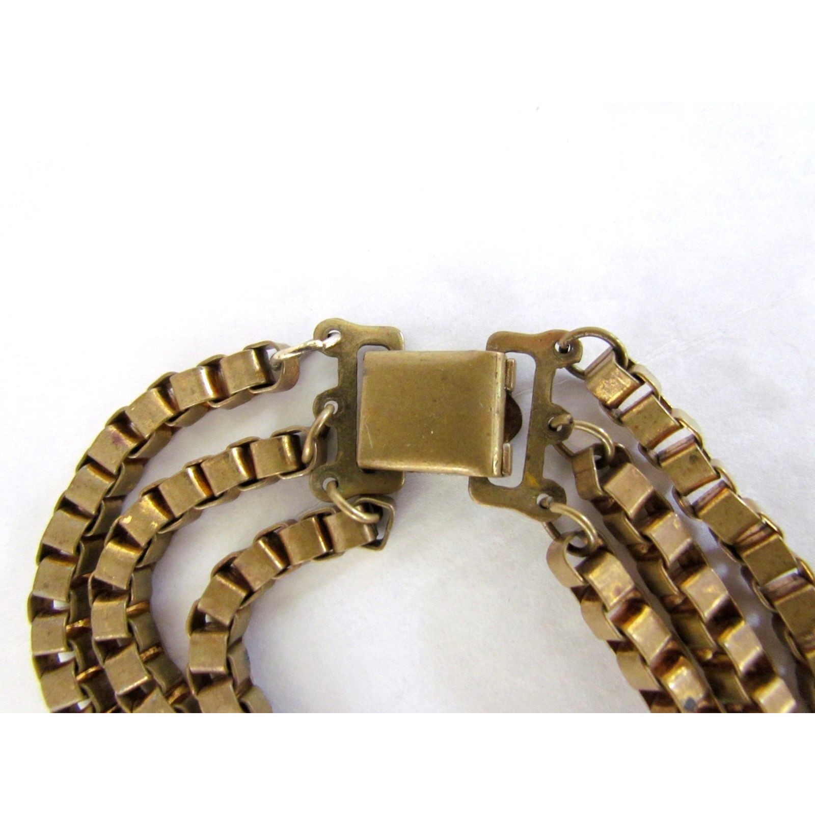 Vintage 1940s 50s Triple Strand Box Chain Necklace Heavy Venetian Links